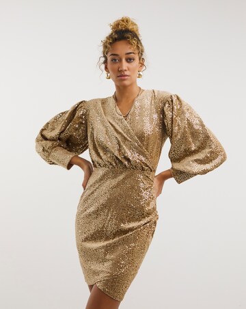 Closet London Sequin Velvet Puff Sleeve Dress