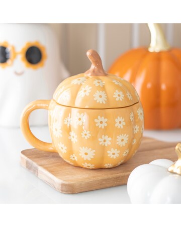 Groovy Floral Pumpkin Lidded Mug