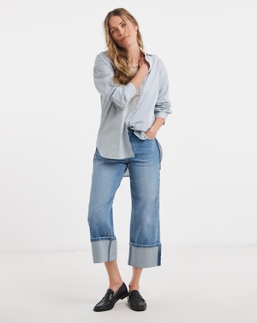 Blue Straight Crop Turn Up Jeans