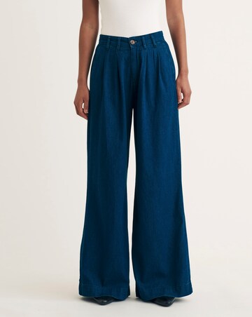 Nobody's Child Blue Denim Ava Pleat Front Wide Leg Trouser