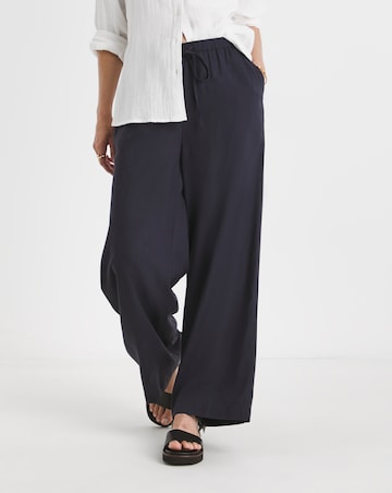 Navy Linen Mix Wide Leg Trouser