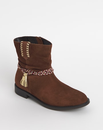 Joe Browns Brown Suede Tassel Braid Ankle Boot- Extra Wide Fit (EEE)