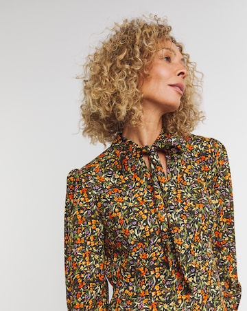 Multi Floral Tie Neck Swing Dress