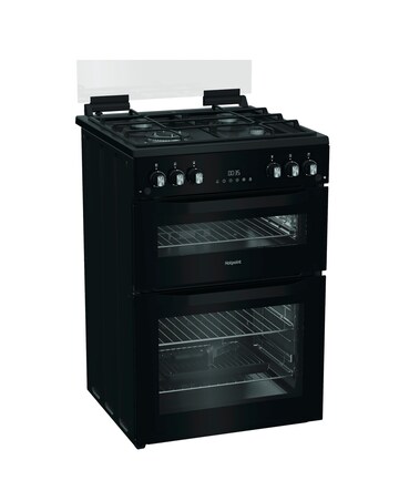 Hotpoint HDG6GDC2TWB1 60cm Gas Double Cooker with Glass Lid - Black + Install