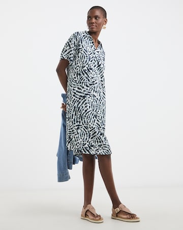 Linen Mix Collared Tunic Dress