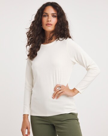 Cream Long Sleeve Crew Neck T-Shirt