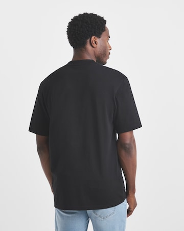 Union Embroid T-Shirt Long Length-Black