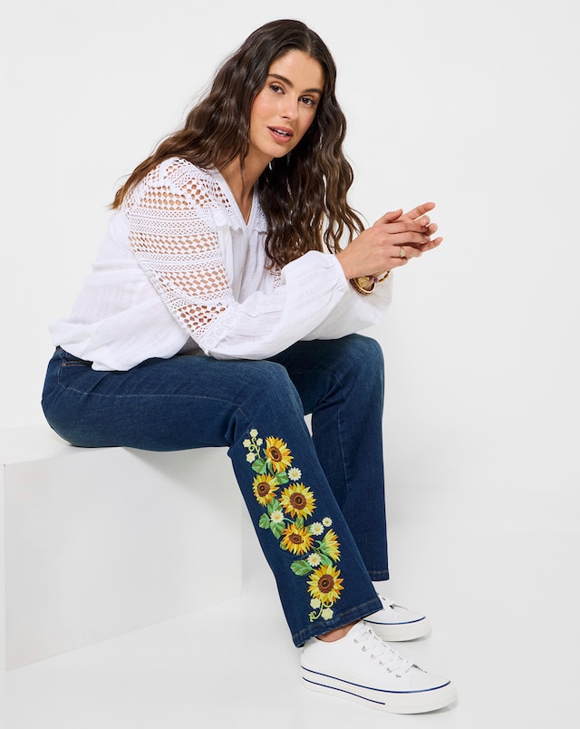 Joe Browns Sophia Sunflower Embroidered Flared Jeans