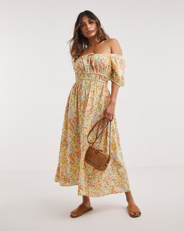Anise Square Neck Mixed Linen Maxi Beach Dress