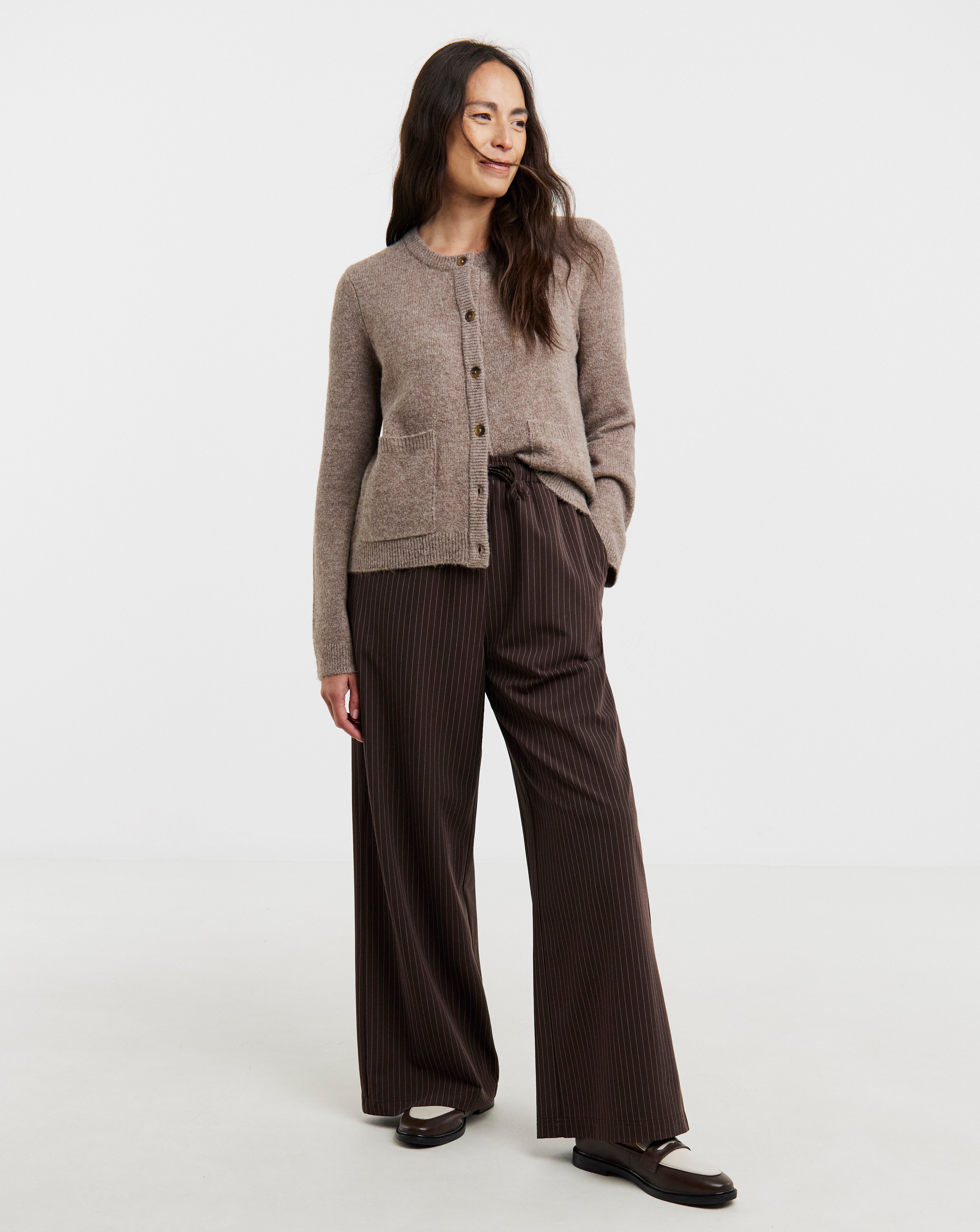 Cosy Yarn Mocha Crew Neck Cardigan