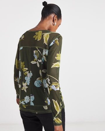 Joe Browns Spring Days Khaki Long Sleeve Mesh Top