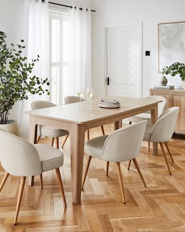 Charlotte Dining Table with 6 Emilie Fabric Chairs