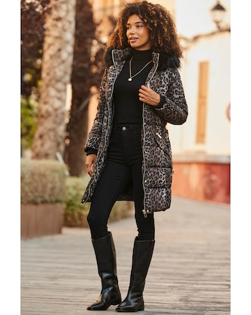 Sosandar Animal Print Padded Coat