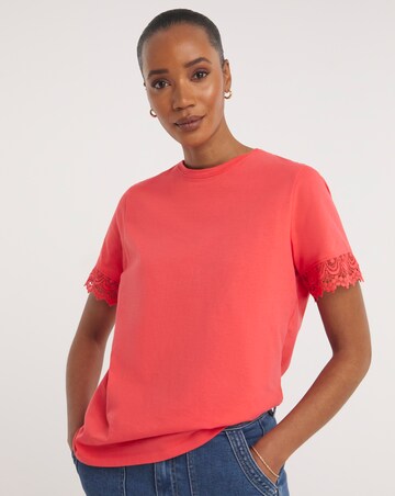 Pink Lace Trim Short Sleeve T-Shirt