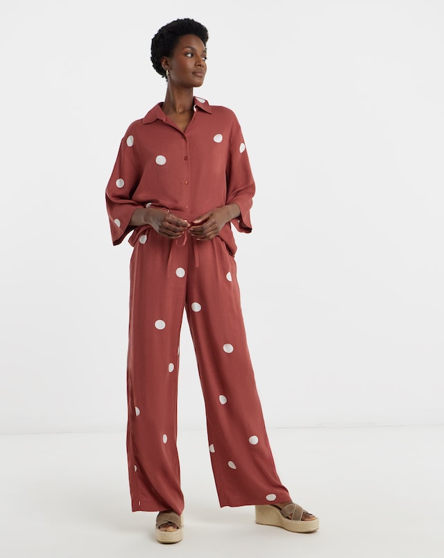 Rust Spot Linen Mix Wide Leg Trousers