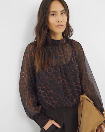 High Neck Chiffon Long Sleeve Blouse