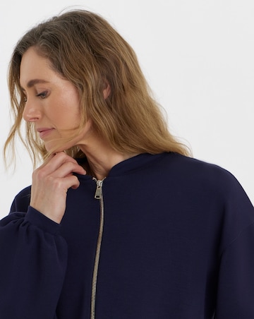 Navy Zip Through Bomber Jacket