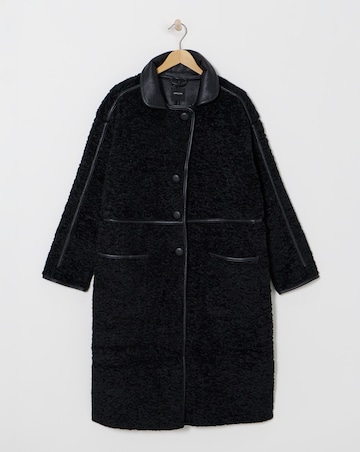 Black Longline Teddy Contrast Coat