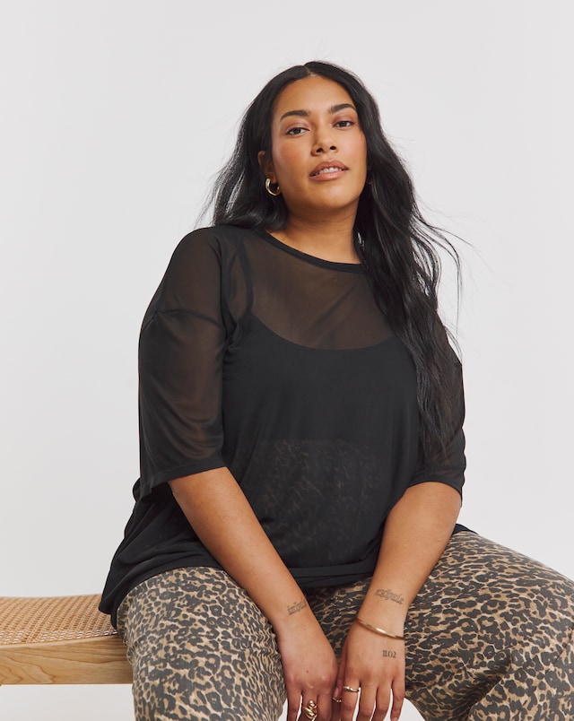 Simply Be Black Mesh Oversized T-Shirt