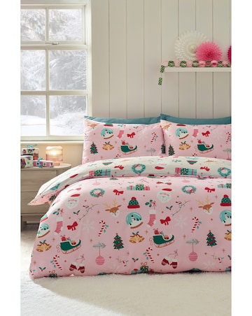 Catherine Lansfield Christmas Happy Holidays So Soft Reversible Duvet Cover Set