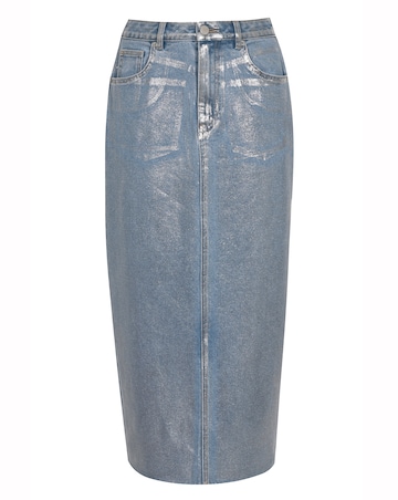 Blue/Silver Metallic Coated Denim Skirt