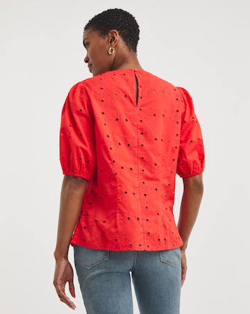 Raspberry Puff Sleeve Broderie Top