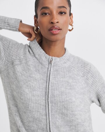 Grey Marl Zip Through Cardigan