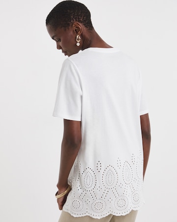 Pure Cotton White Short Sleeve Broderie Hem Top