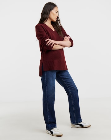 Wine V Neck Side Rib Tunic