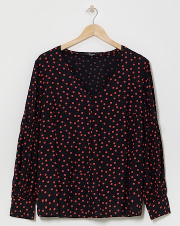 Orange Spot Volume Cuff Blouse