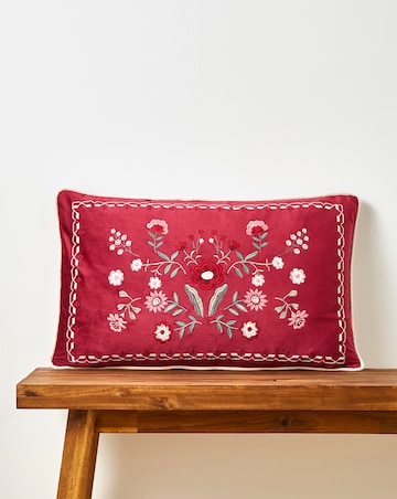Clara Velvet Boudoir Cushion with Floral Embroidery