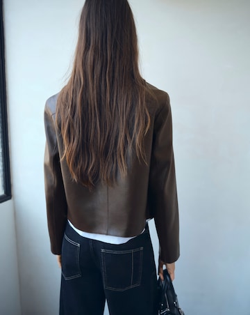 Mango Faux Leather Collared Jacket