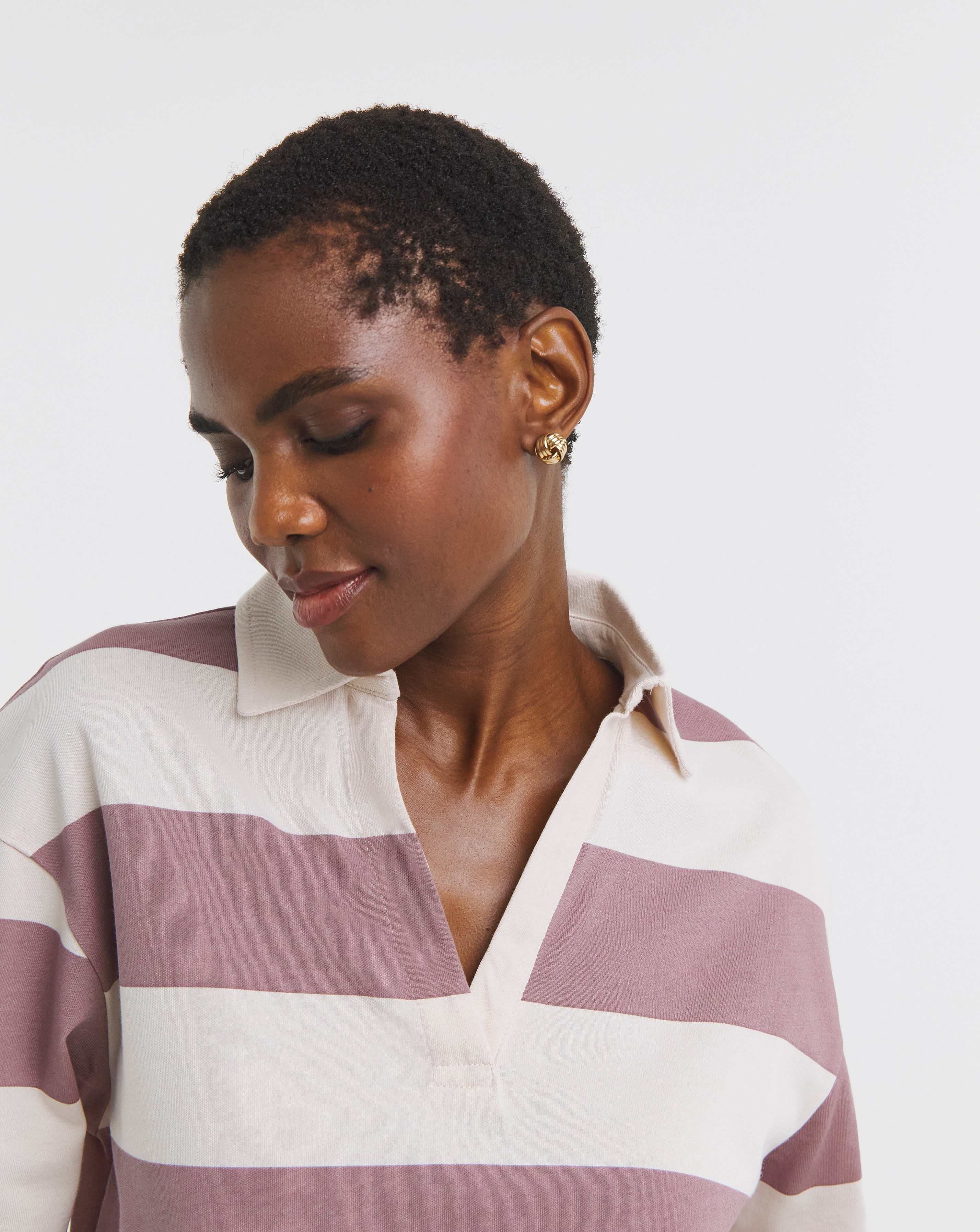 Lilac Stripe Rugby Polo Top | JD Williams