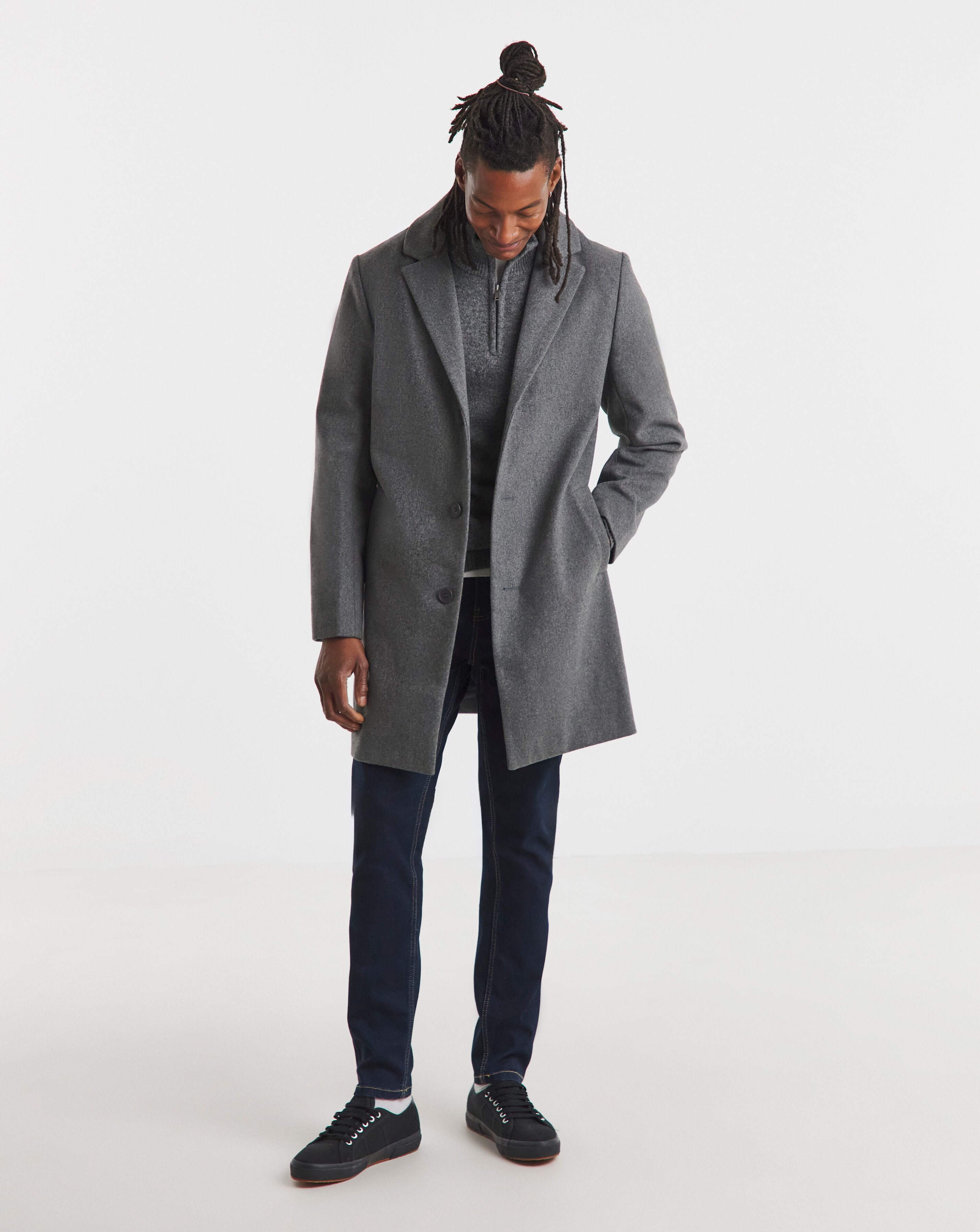 Grey Wool Blend Mid Length Overcoat | JD Williams