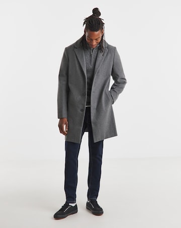 Grey Wool Blend Mid Length Overcoat