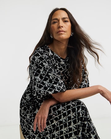 Sequin Bow Velvet Dress