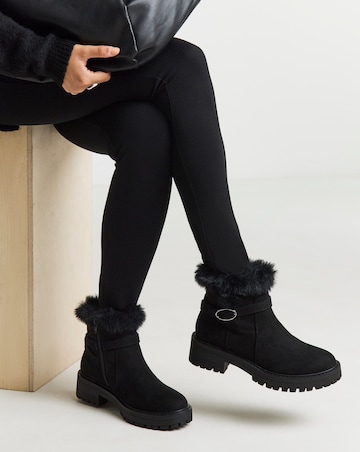Heavenly Soles Alto Chunky Ankle Boots with Faux Fur Trim - Extra Wide Fit (EEE)