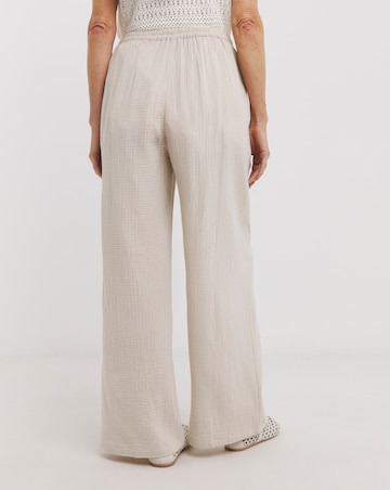 Pure Cotton Textured Pull On Wide Leg Trousers