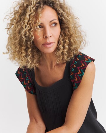 Square Neck Embroidered Sleeve Top