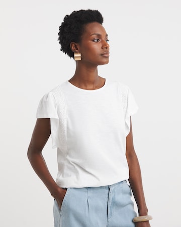 Pure Cotton Broderie Trim Frill Sleeve Top