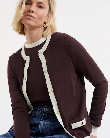 Contrast Tipping Crew Neck Cardigan