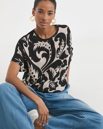 Boxy Short Sleeve Top - Mono Print