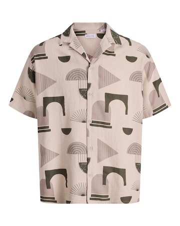 Jack & Jones Abstract Print Resort Shirt - Cream/Green