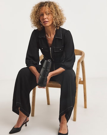 Zip Front Contrast Stitch Jumpsuit