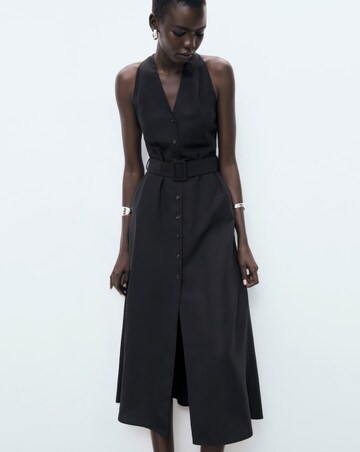 MANGO COLLARED BELTED MIDI DRESS