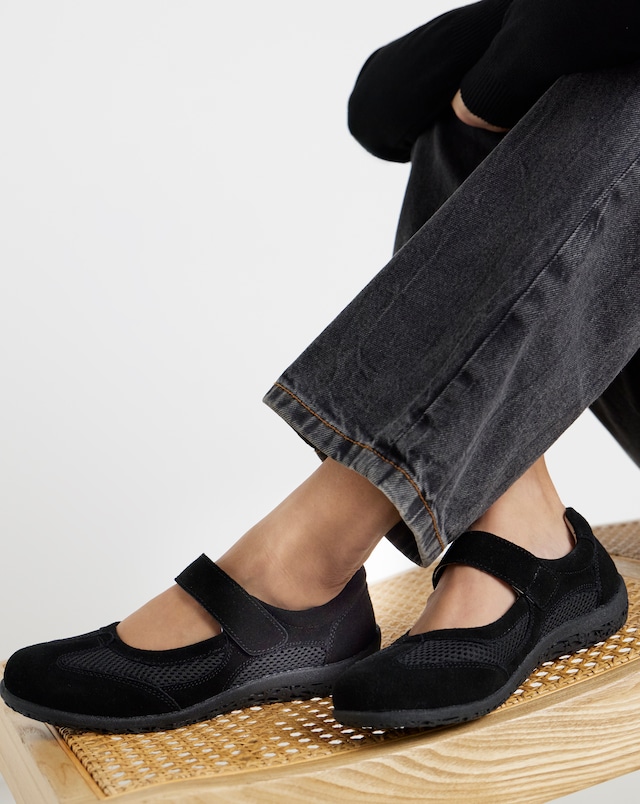 Heavenly Soles Avalon Sporty Mary Jane Suede Trainer - Wide Fit (E)