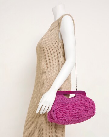 Pink Framed Raffia Clutch Bag