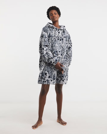 Oversized Leopard Print Fleece Hooded Lounge Dress