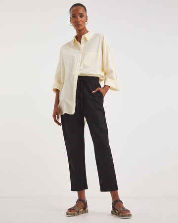 Black Linen Mix Tapered Trousers