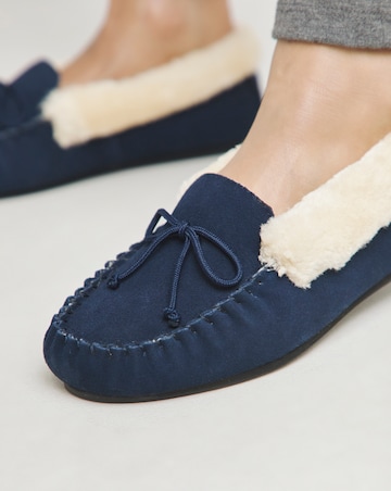 Fiora Suede Moccasin Slippers - Wide Fit (E)
